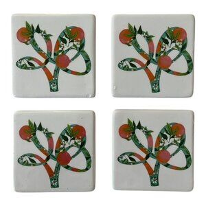 Set of 4 Busch Gardens Home Orange Tree Tile Coasters – Cork Backed Ceramic, 4"